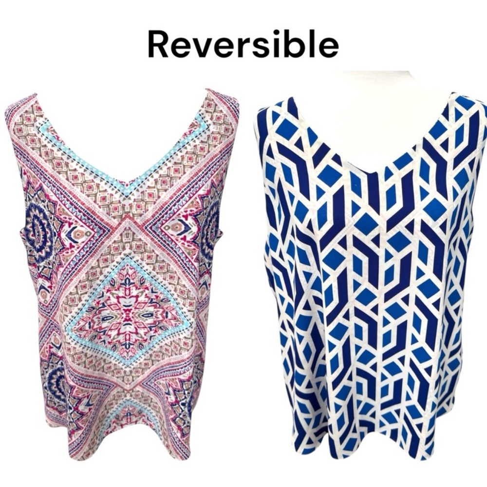 Chico’s Reversible Tank Top with Paisley/Geometric Patterns pink blusize 1P 8/10